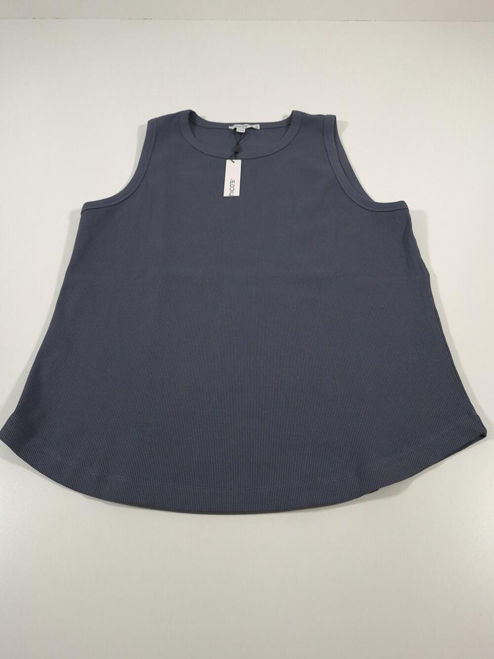 Chicos Tank Top Womens XL Blue Cotton Span Rib High Neck Soft Slate Sleeveless